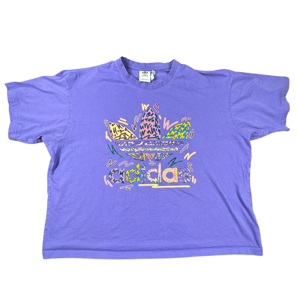 Adidas Shirt Mens‎ 2XL Purple Trefoil Graphic Logo Casual Short Sleeve Tee